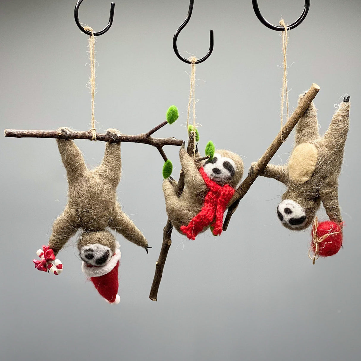 Felt Christmas Hanging Sloth Ornaments