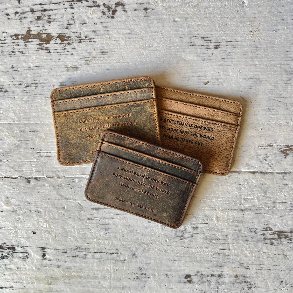 Distressed Leather Card Holder Wallet (George Bernard Shaw Quote) | 3 Colors