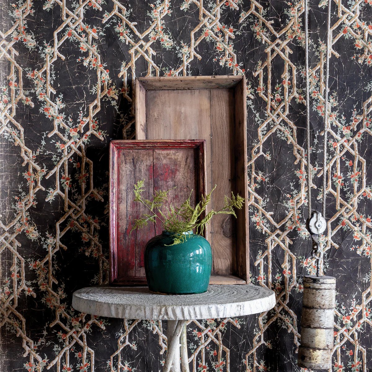 Vintage Hand-Carved Square Wood Tea Tray