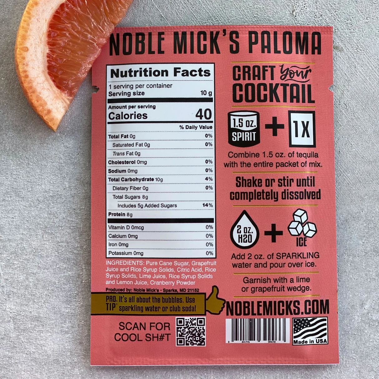 Paloma Single-Serve Craft Cocktail Mix | Noble Mick's
