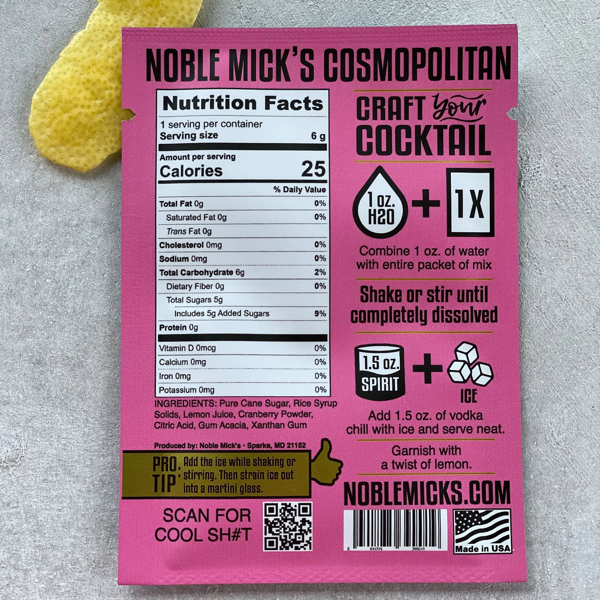 Cosmopolitan Single-Serve Craft Cocktail Mix | Noble Mick's