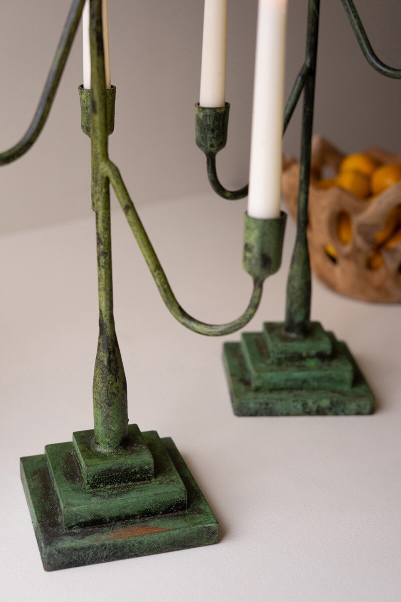 Forged Iron Green Patina Candelabra