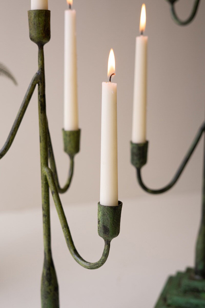 Forged Iron Green Patina Candelabra