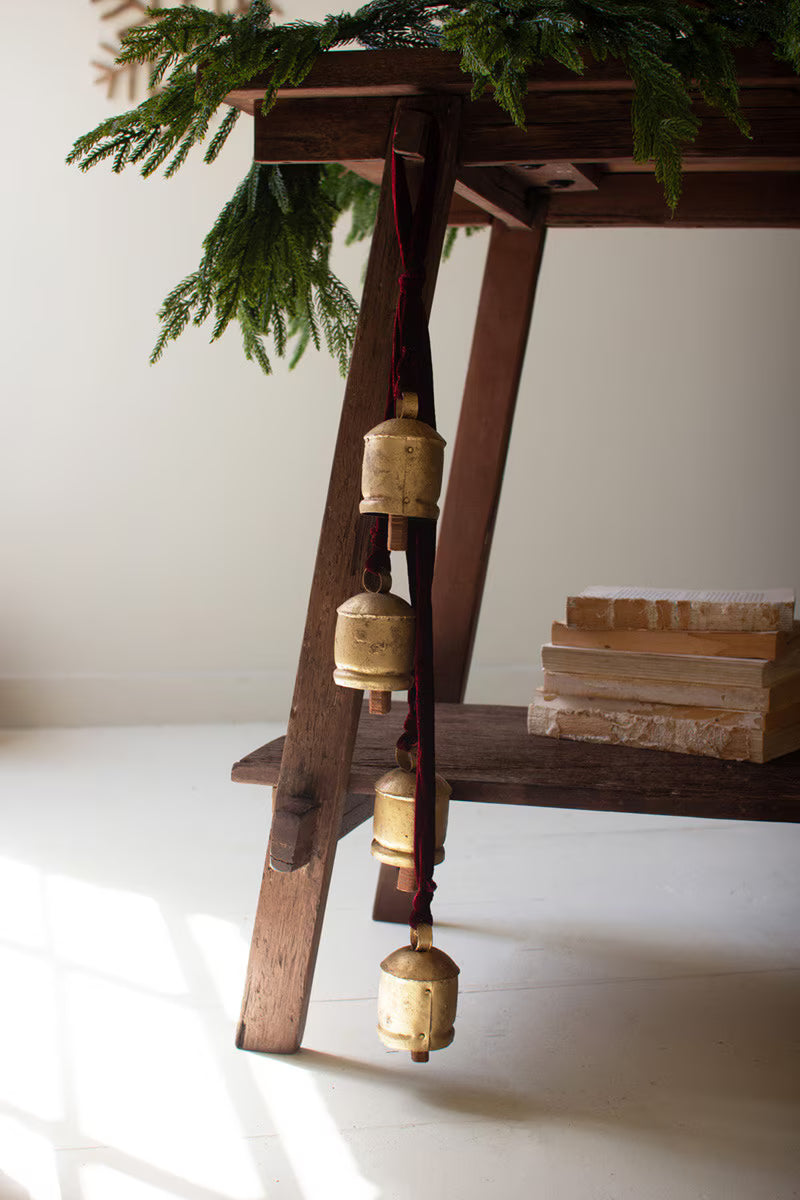 Jingle Bell Cluster with Maroon Velvet Ribbon
