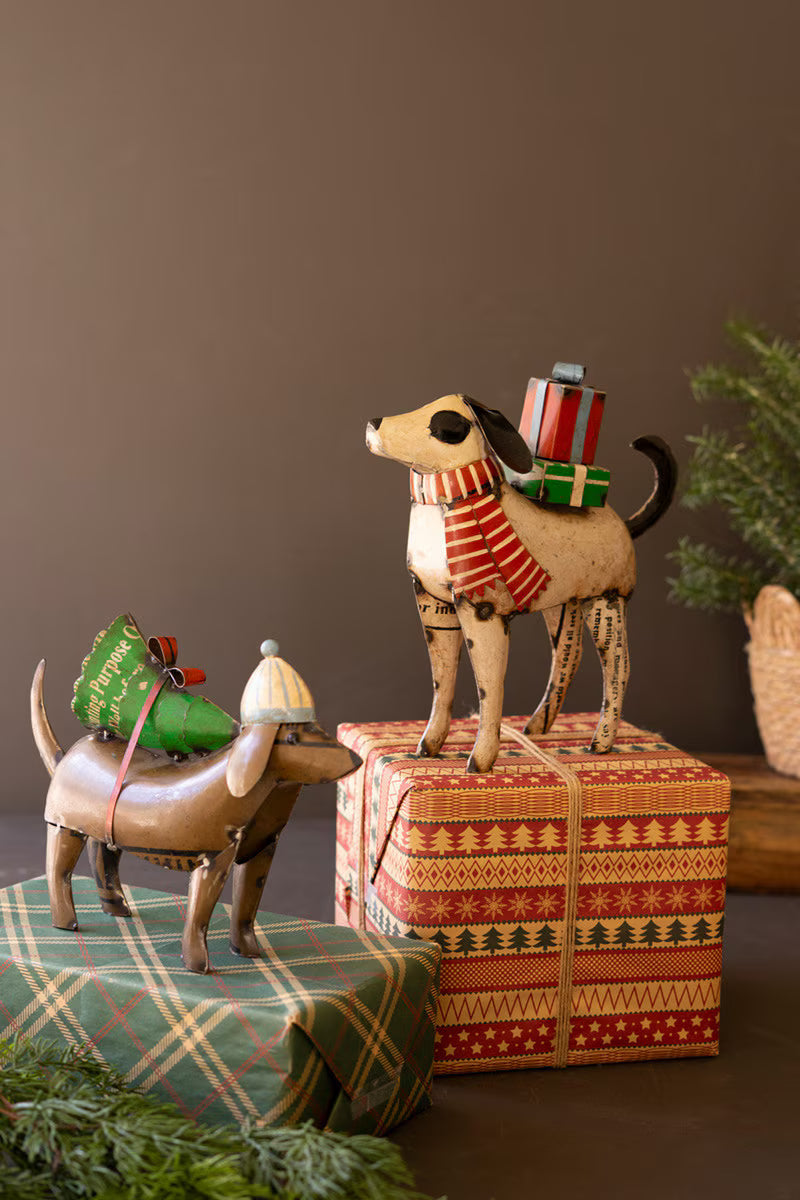 Recycled Metal Christmas Dog Figurine