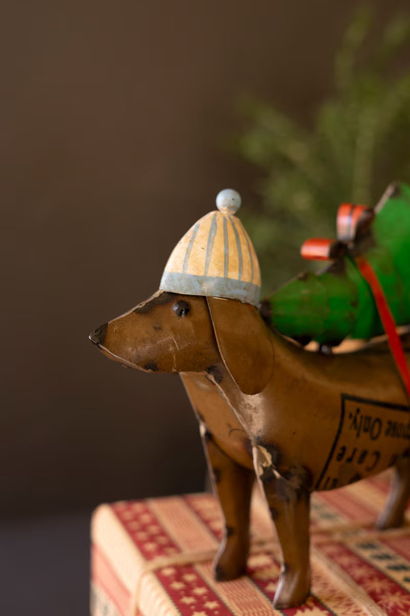 Recycled Metal Christmas Dog Figurine
