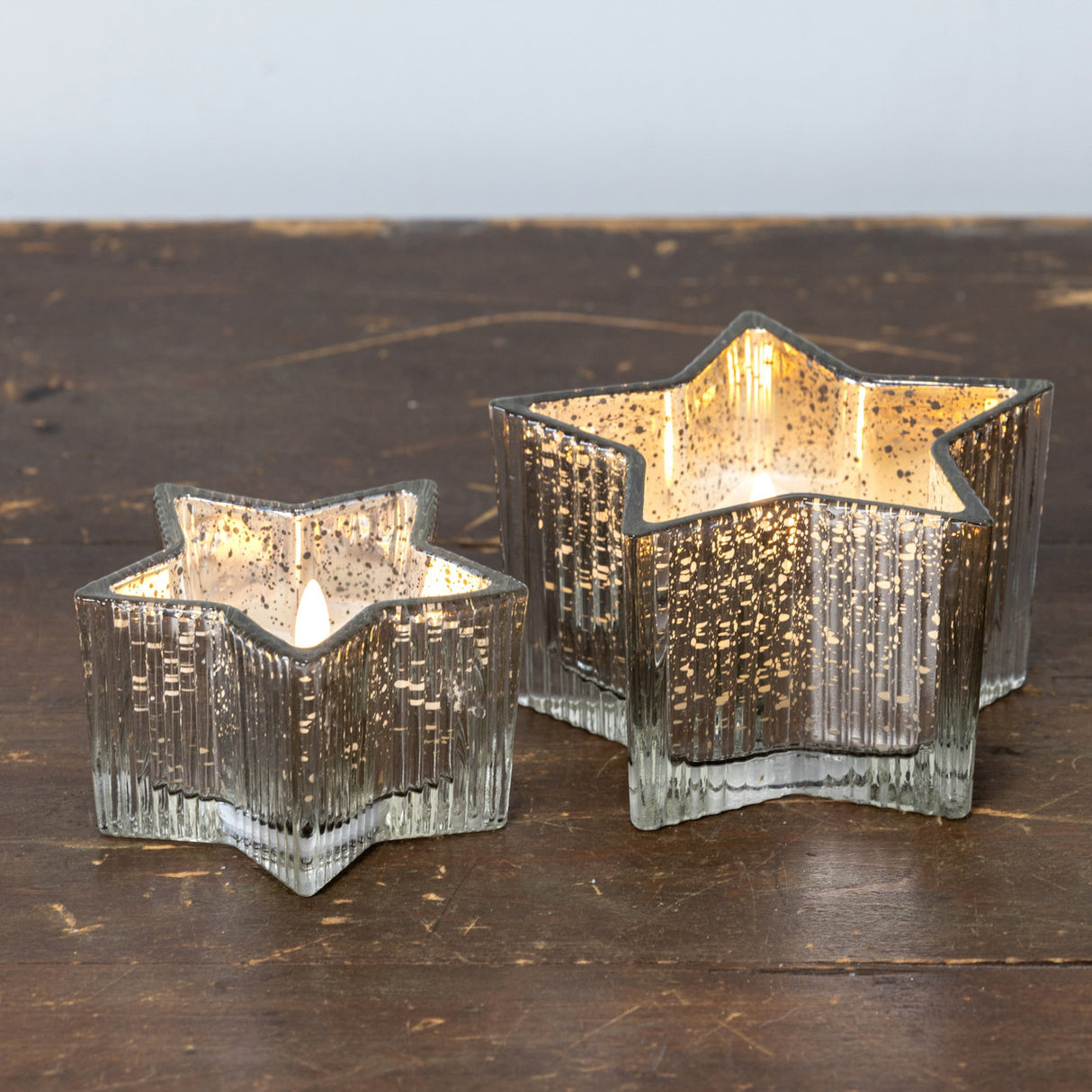 Silver Mercury Glass Star LED Flameless Candle