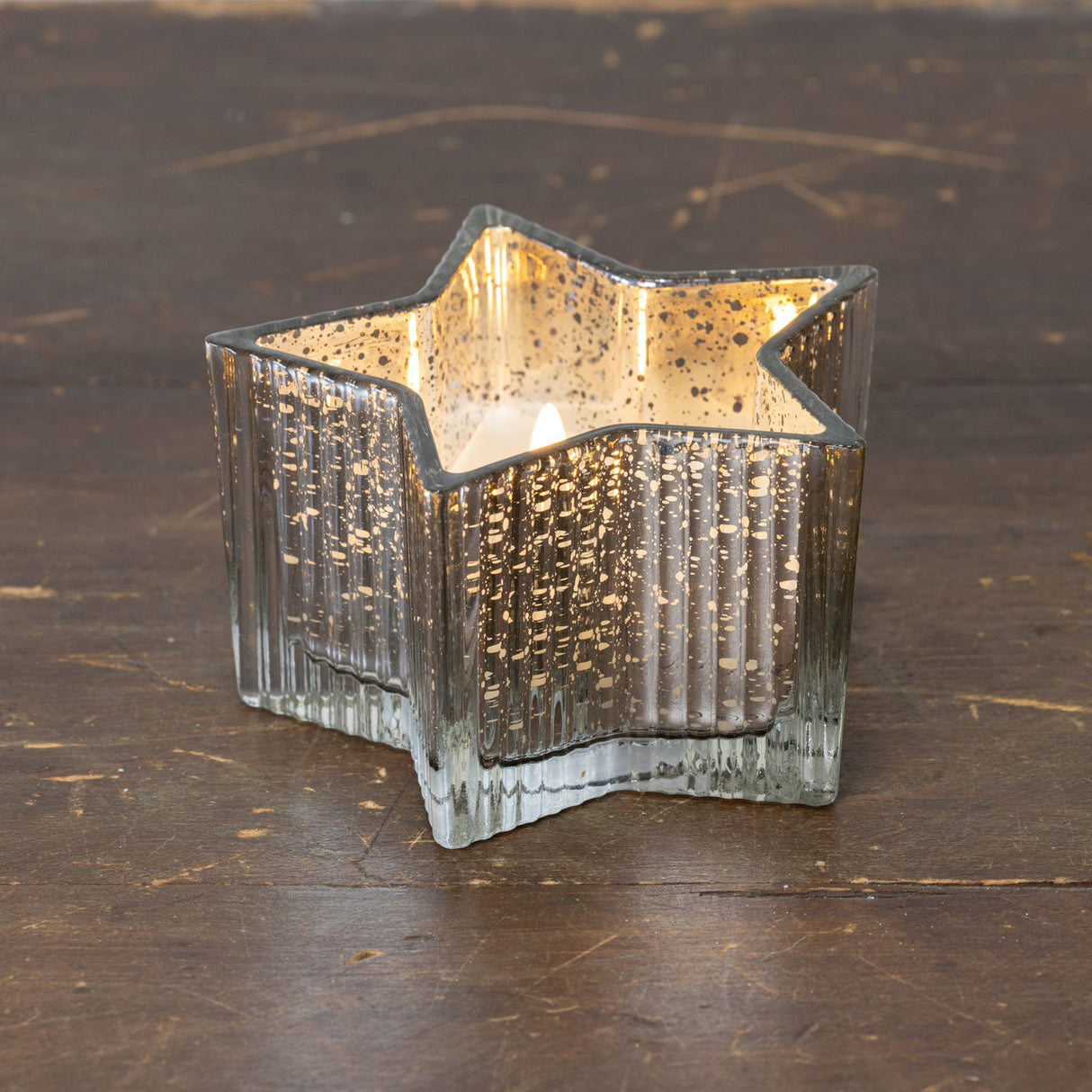 Silver Mercury Glass Star LED Flameless Candle