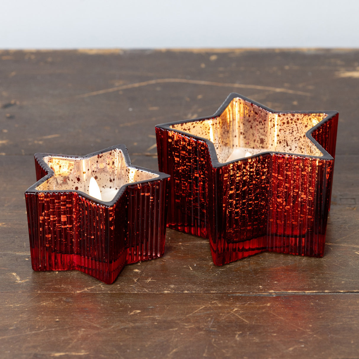 Red Mercury Glass Star LED Flameless Candle