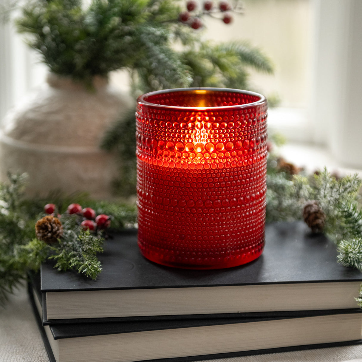 Red Dotted Glass 3D Flame Wax Candle | 2 Sizes