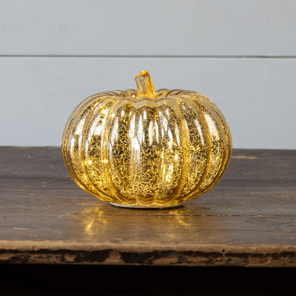 Gold Crackle Glass LED Pumpkin
