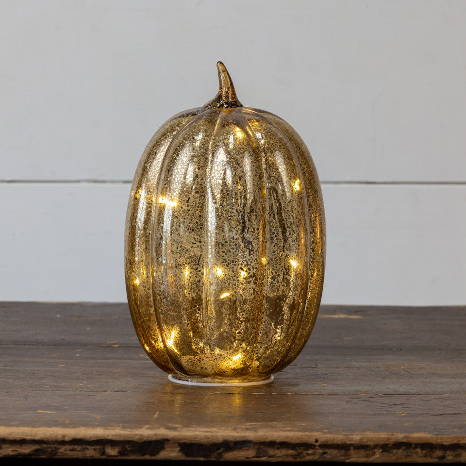 Gold Crackle Glass LED Pumpkin