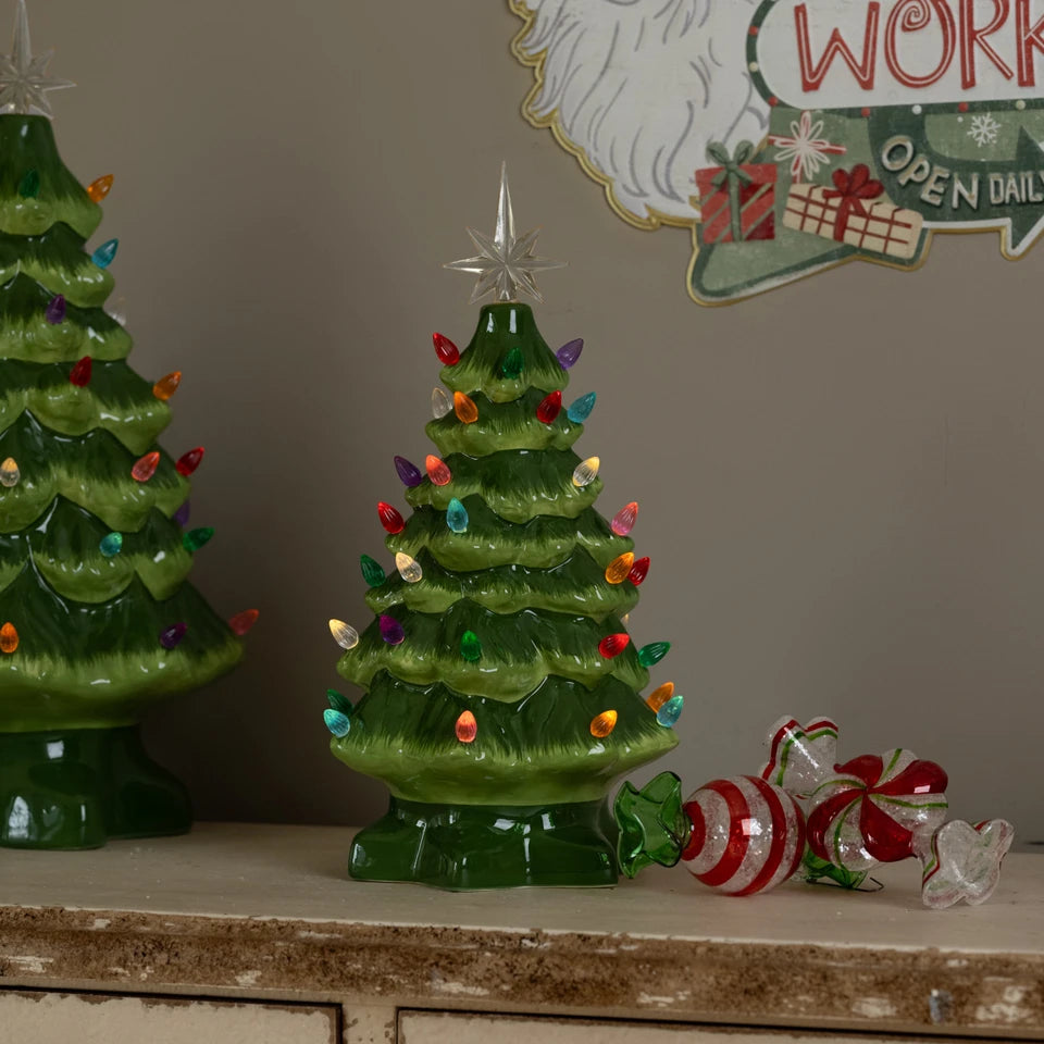 Retro Ceramic Christmas Tree with Colored Lights