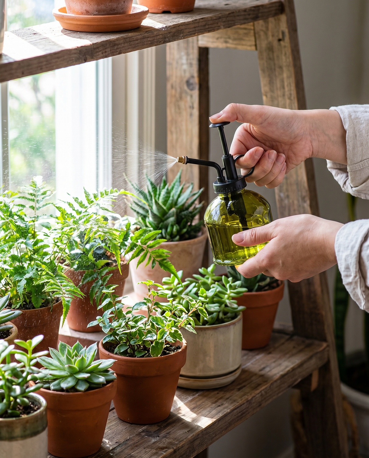 Olive Green Glass Plant Mister