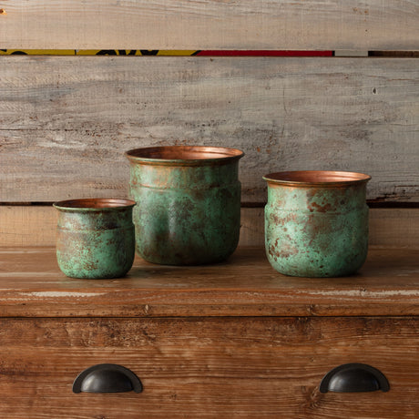 Distressed Patina Metal Tulip Planters