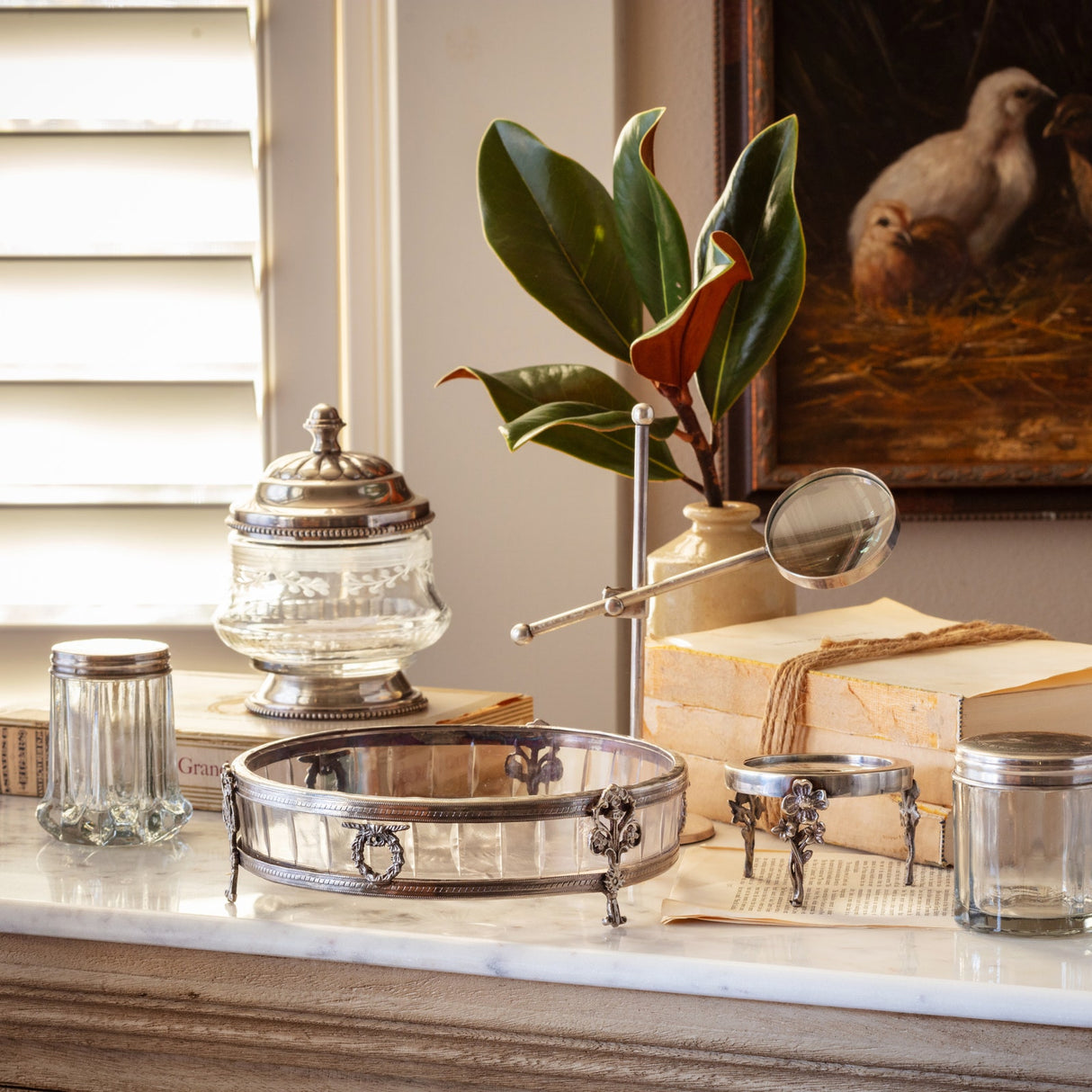 Vintage-Inspired Silver Etched Glass Vanity Canister