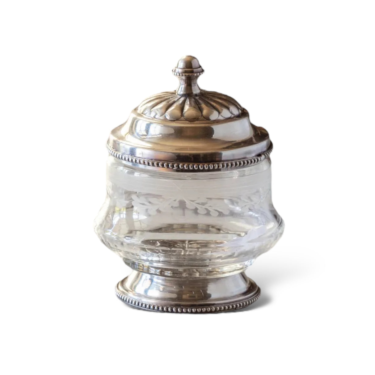 Vintage-Inspired Silver Etched Glass Vanity Canister