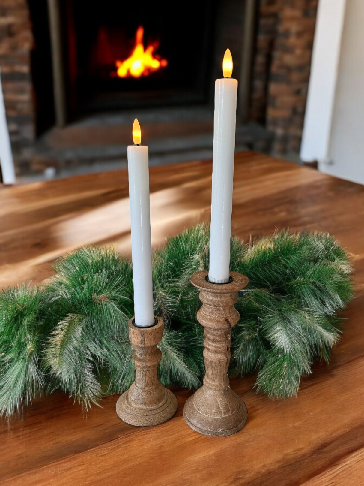 White 3D Flameless Taper Candles (Set of 2)