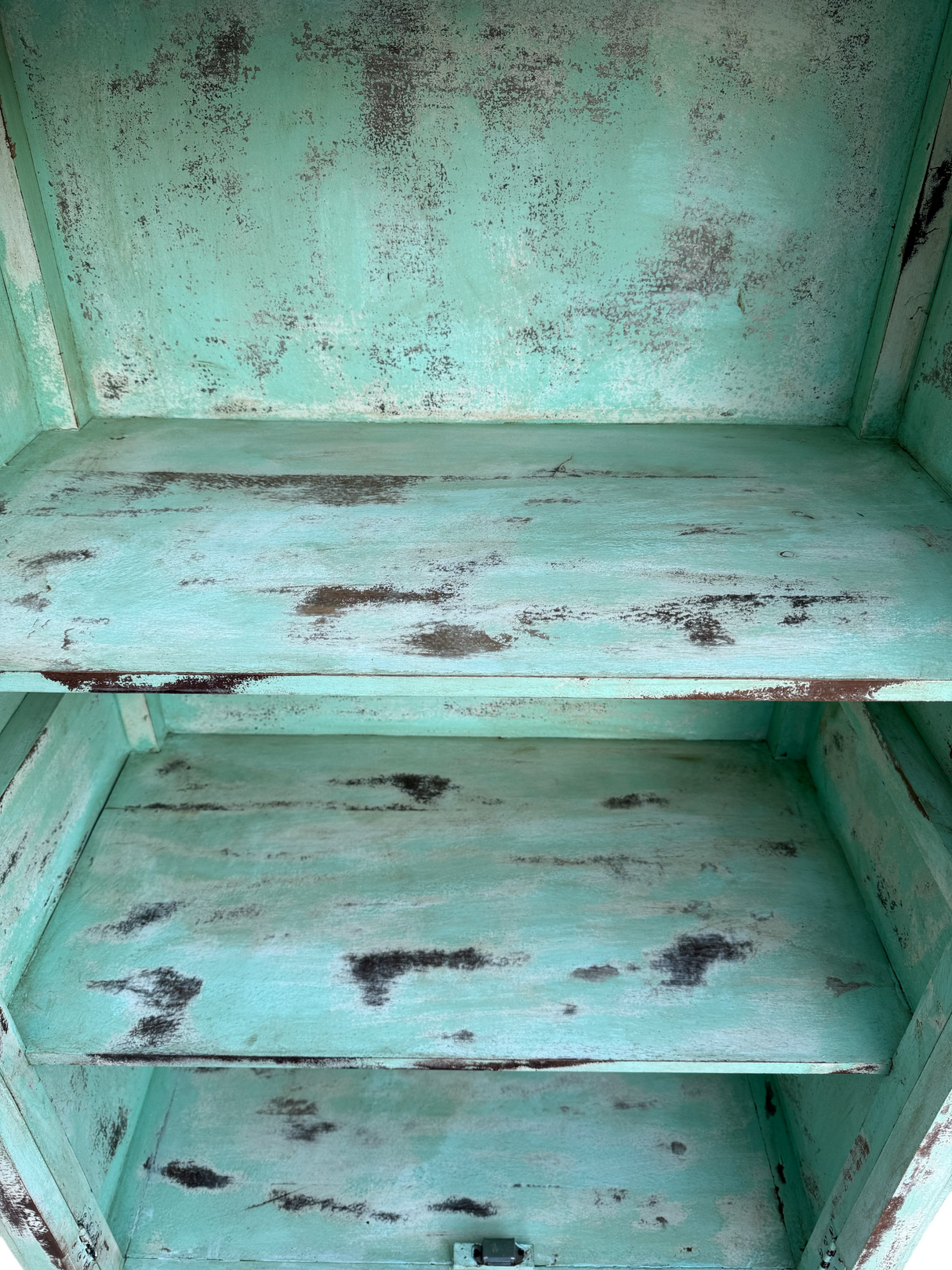 Vintage-Style Distressed Blue Mango Wood & Glass Cabinet | 2-Door Storage with Tin Sides & 3 Shelves