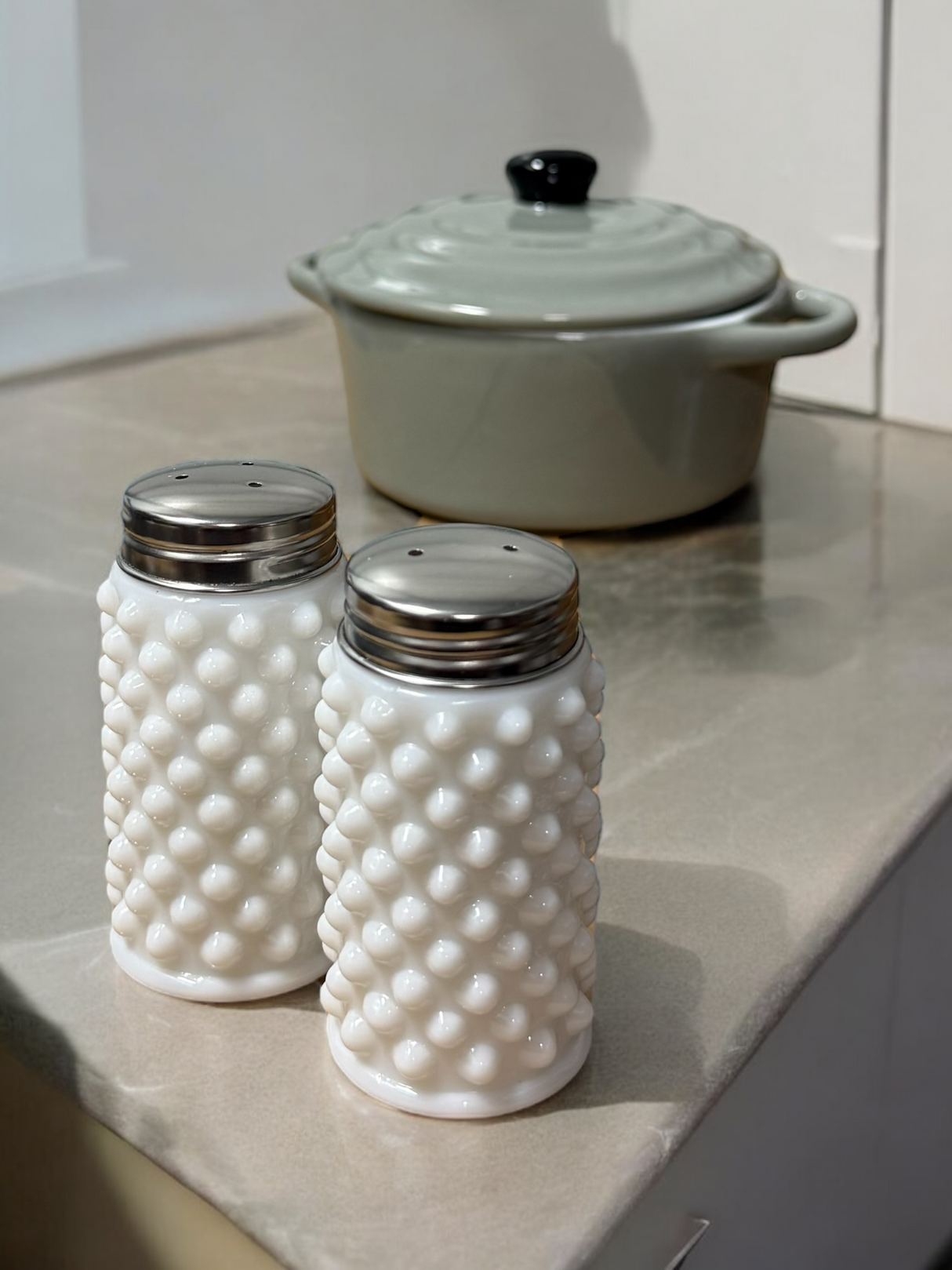 Hobnail Milk Glass Salt and Pepper Shaker Set