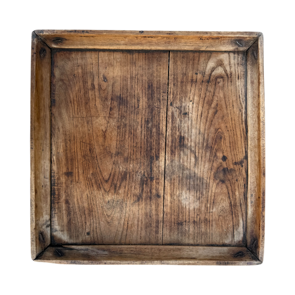 Vintage Hand-Carved Square Wood Tea Tray