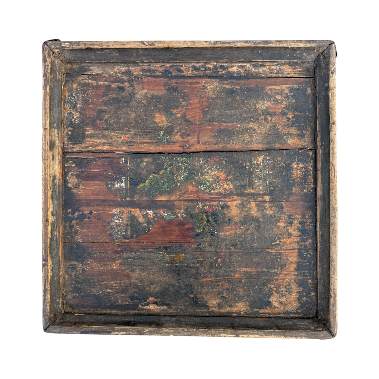 Vintage Hand-Carved Square Wood Tea Tray