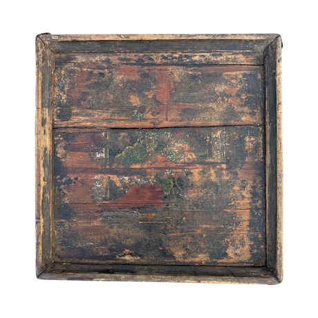 Vintage Hand-Carved Square Wood Tea Tray