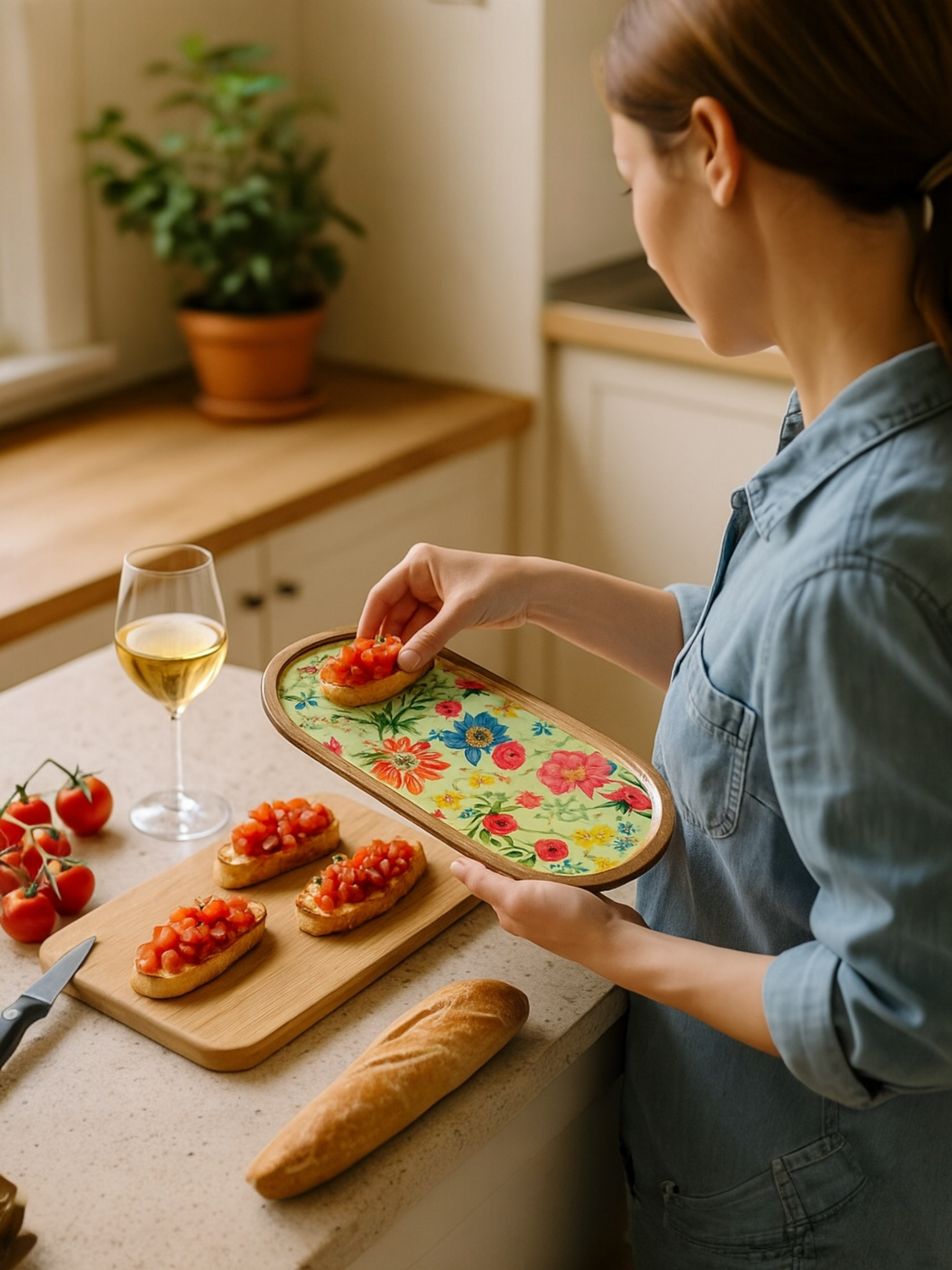 Floral Oval Enamel & Wood Serving Trays | 2 Sizes