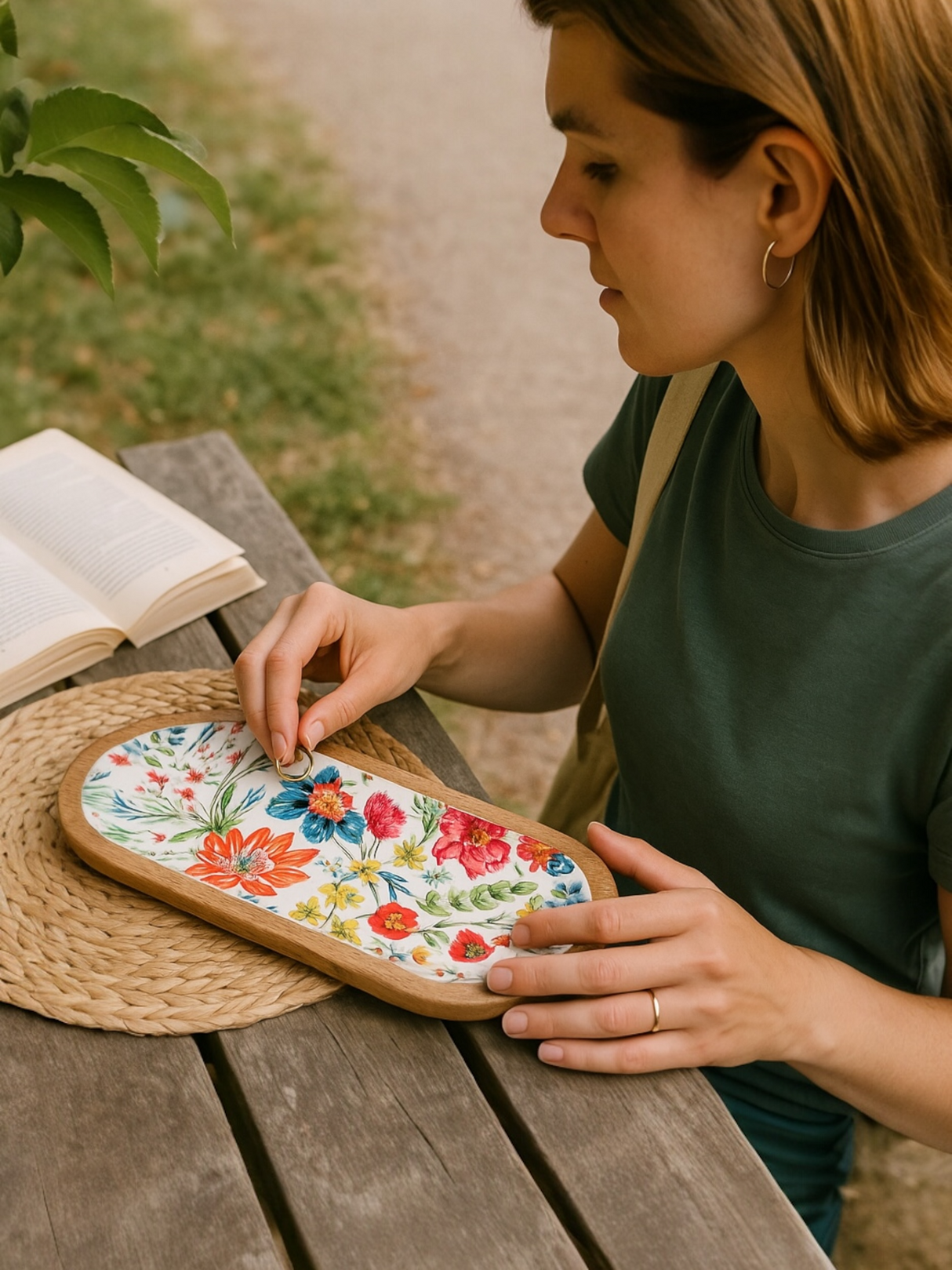 Floral Oval Enamel & Wood Serving Trays | 2 Sizes