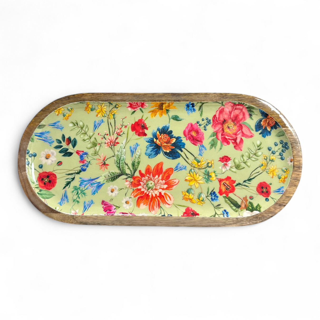 Floral Oval Enamel & Wood Serving Trays | 2 Sizes