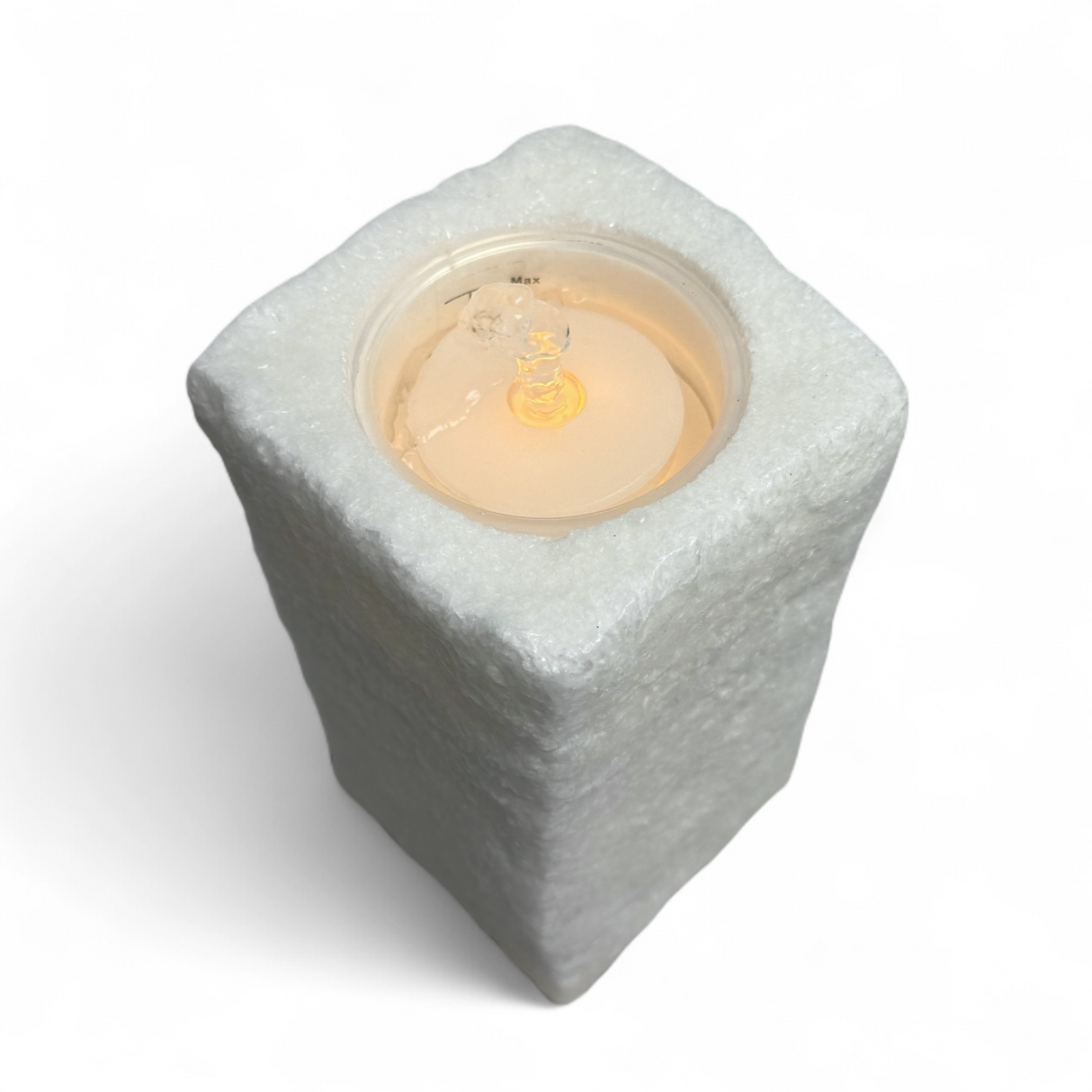 Water Wick LED White Stone Fountain Wax Candle with Remote
