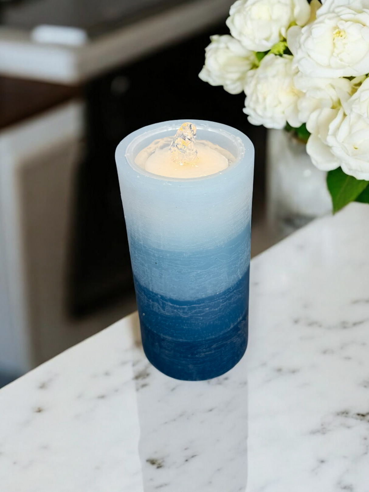 Blue Ombre LED Water Fountain Pillar Candle