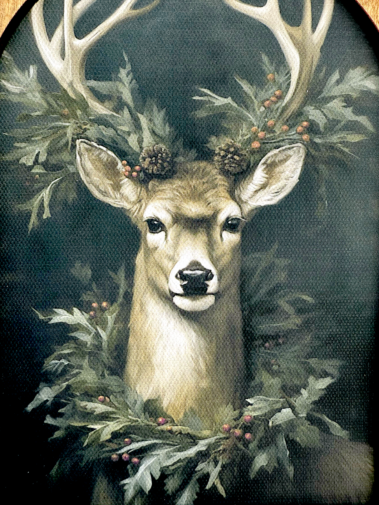 Wreath Deer Arch Top Framed Canvas Artwork