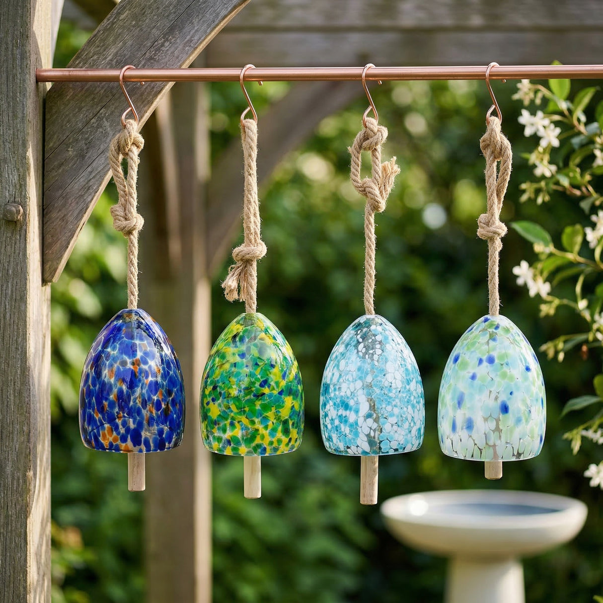 Hand Blown Colorful Glass Hanging Bell