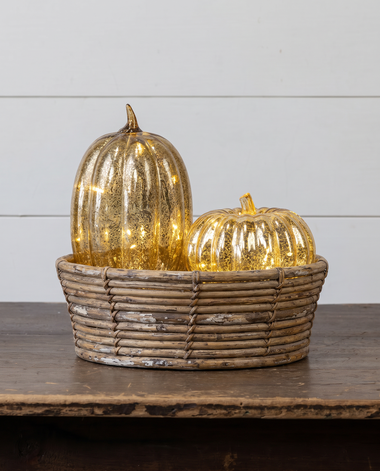 Gold Crackle Glass LED Pumpkin