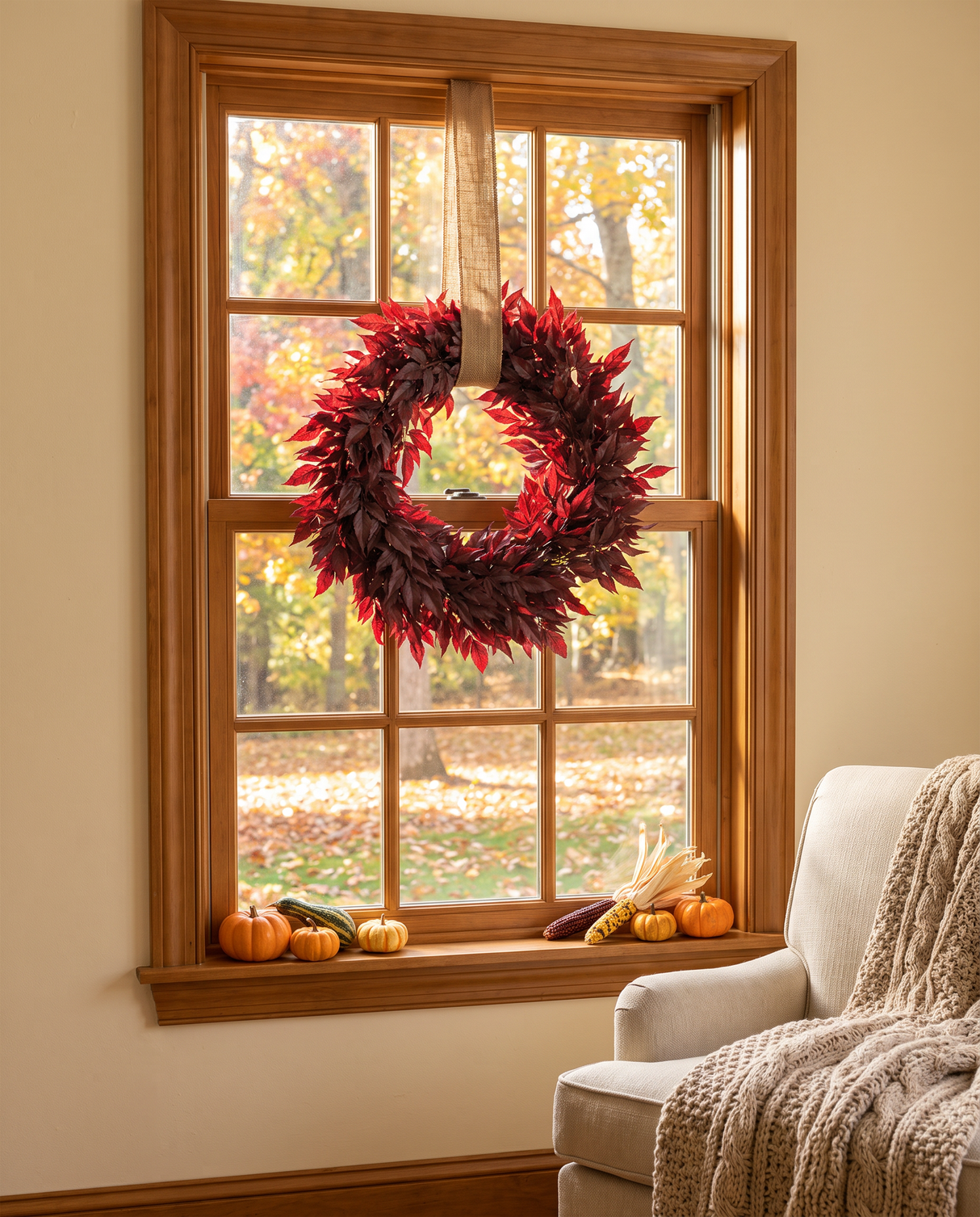 Burgundy Spikenard Leaf Fall Wreath