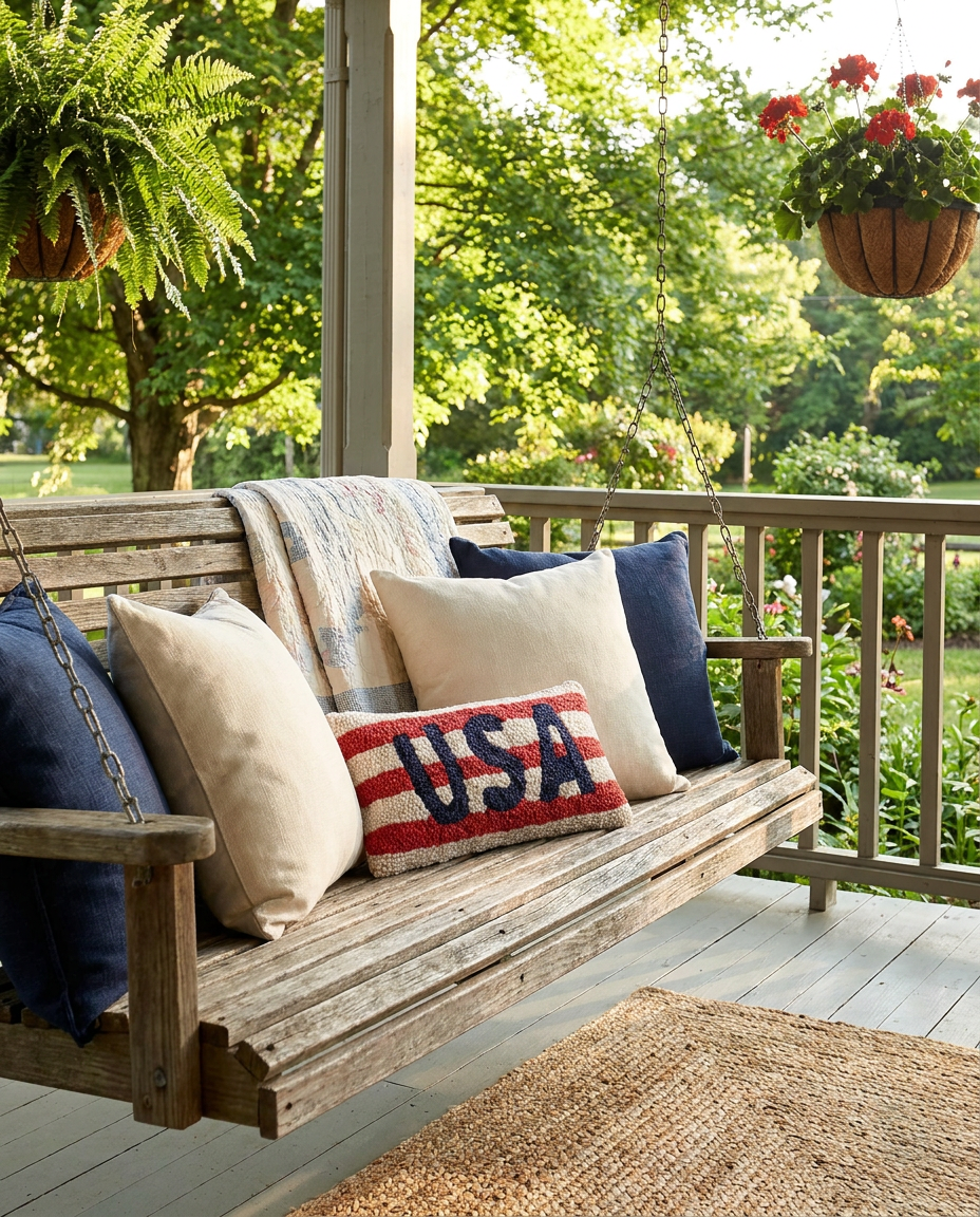 USA Americana Hooked Wool Throw Pillow