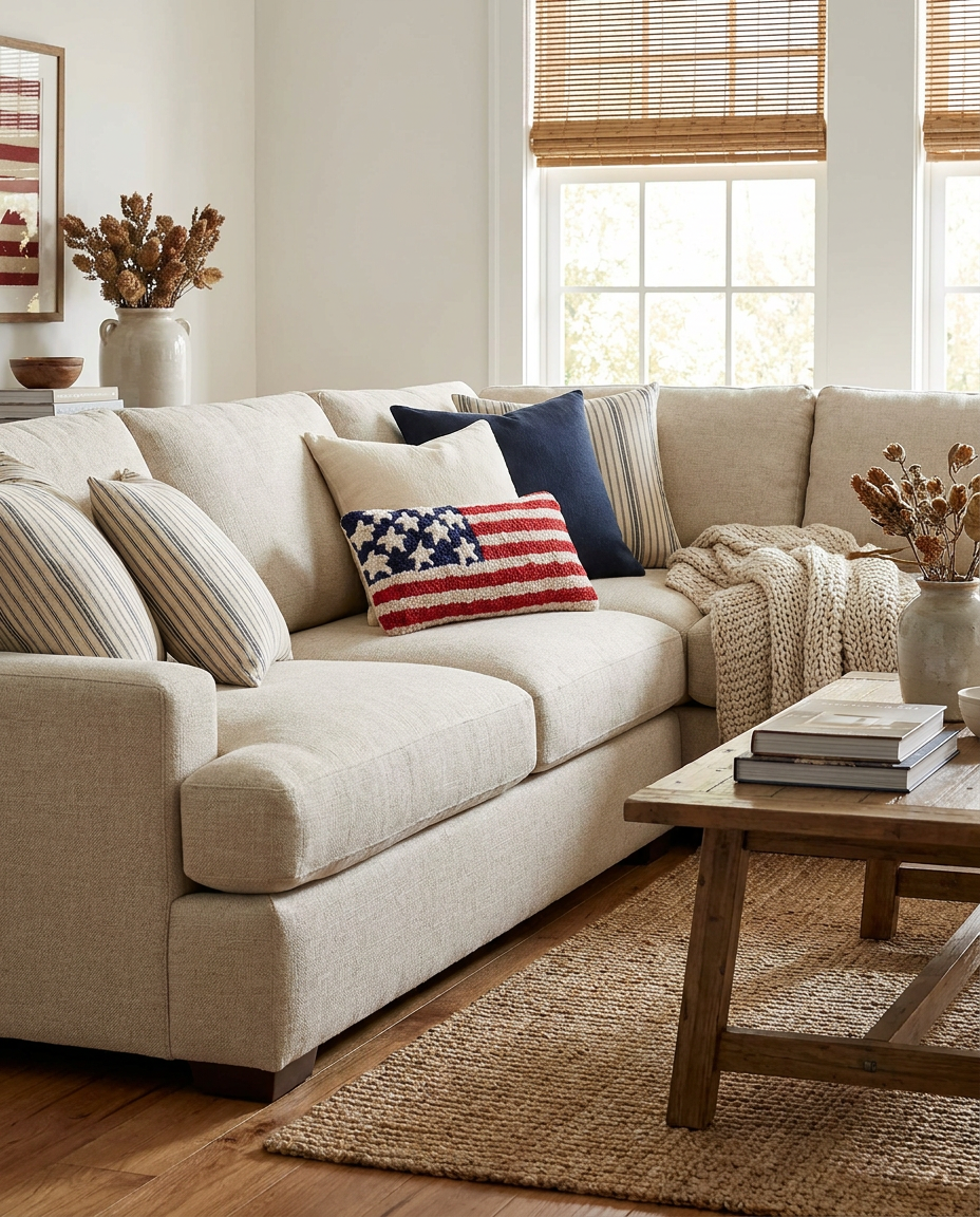 American Flag Hooked Wool Throw Pillow