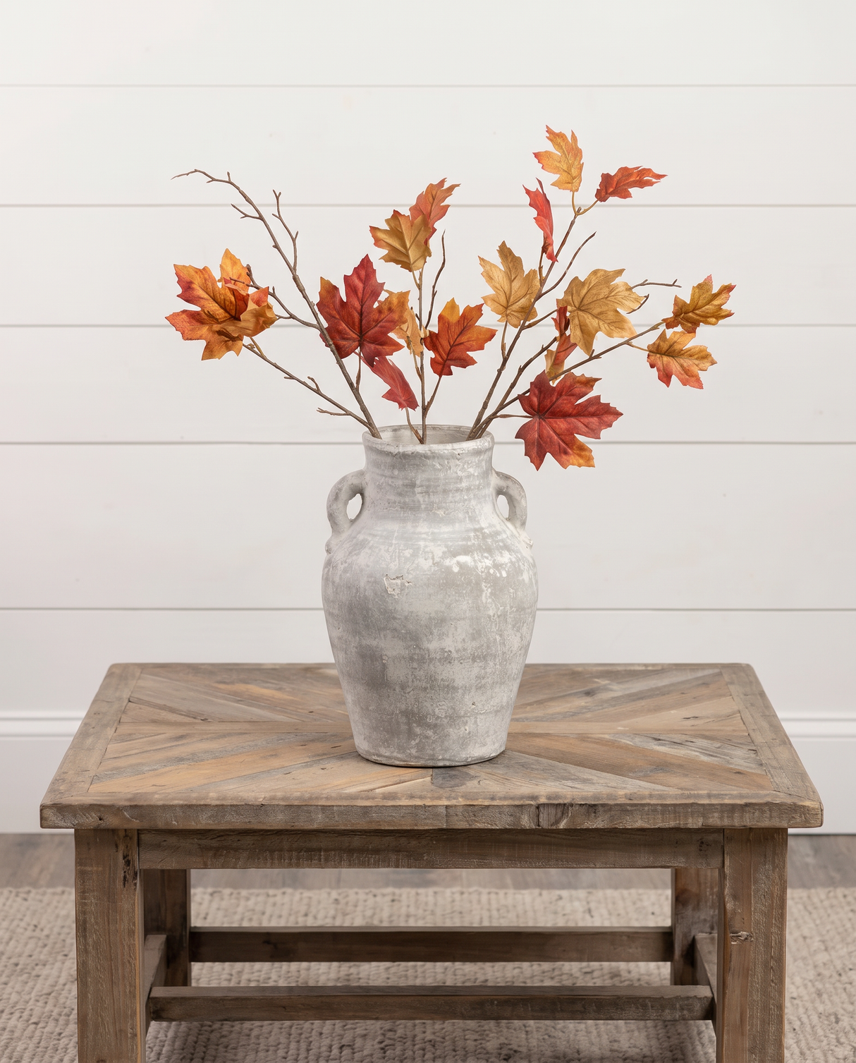 Whitewashed Ceramic Vase with Handles
