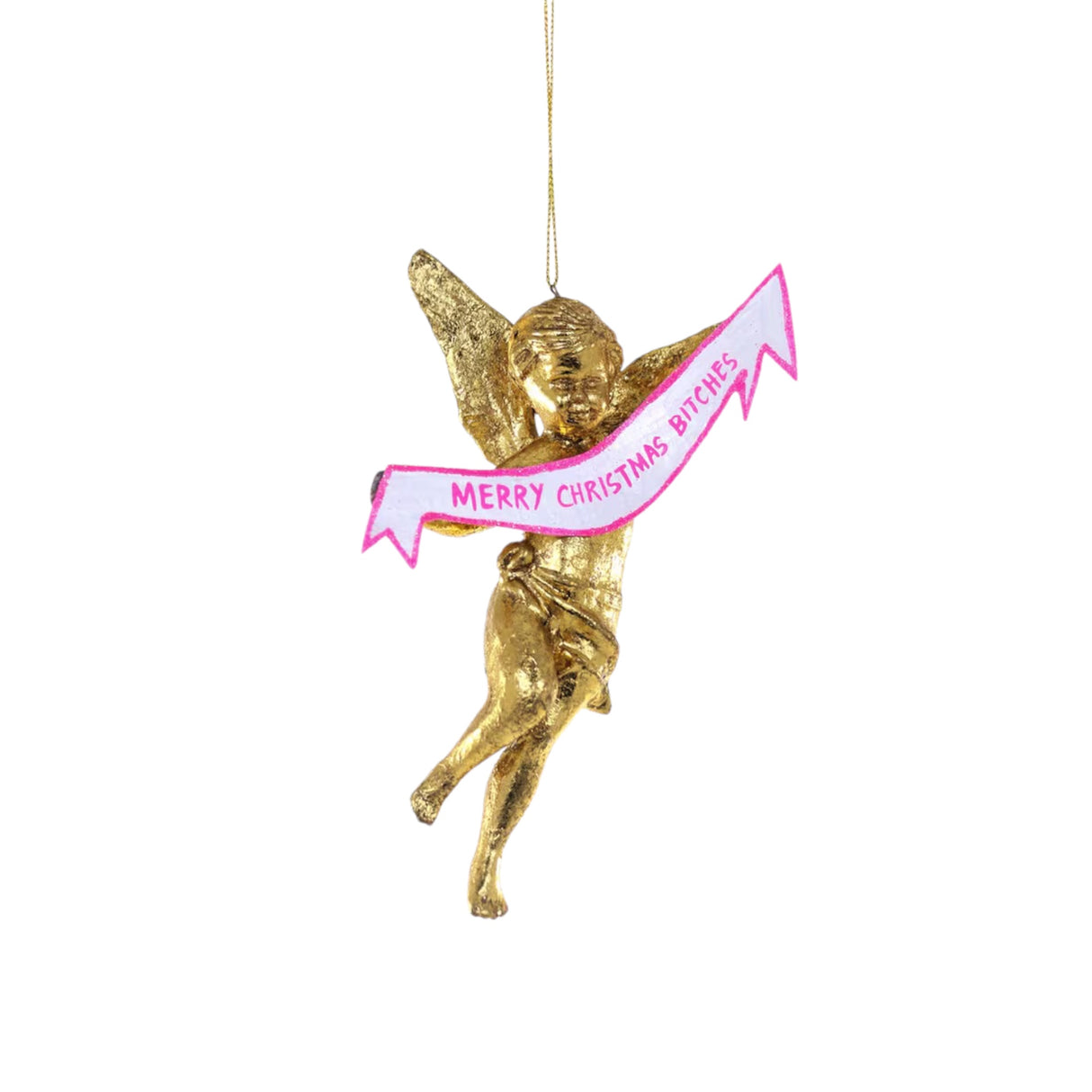Merry Christmas B*tches Gold Angel Christmas Ornament