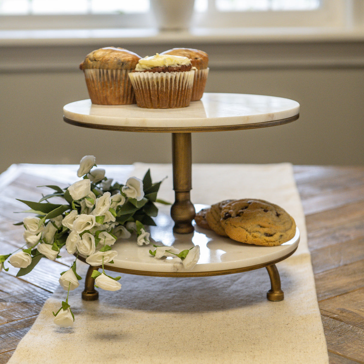 Gold & Marble Two-Tier Serving Riser