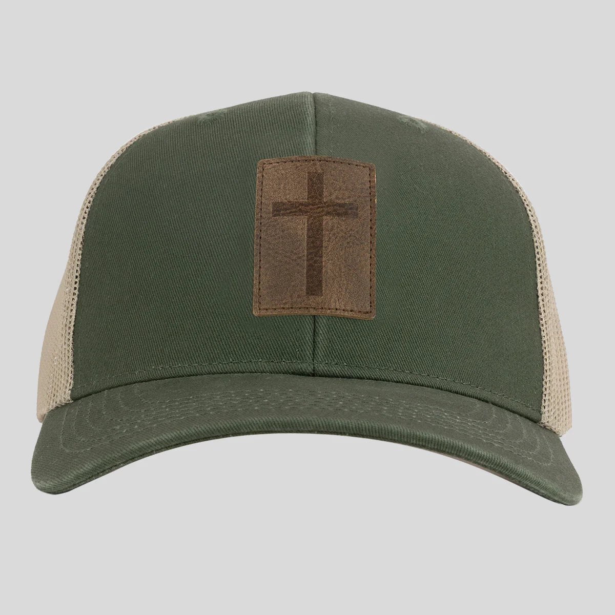 Leather Cross Olive Green Trucker Hat