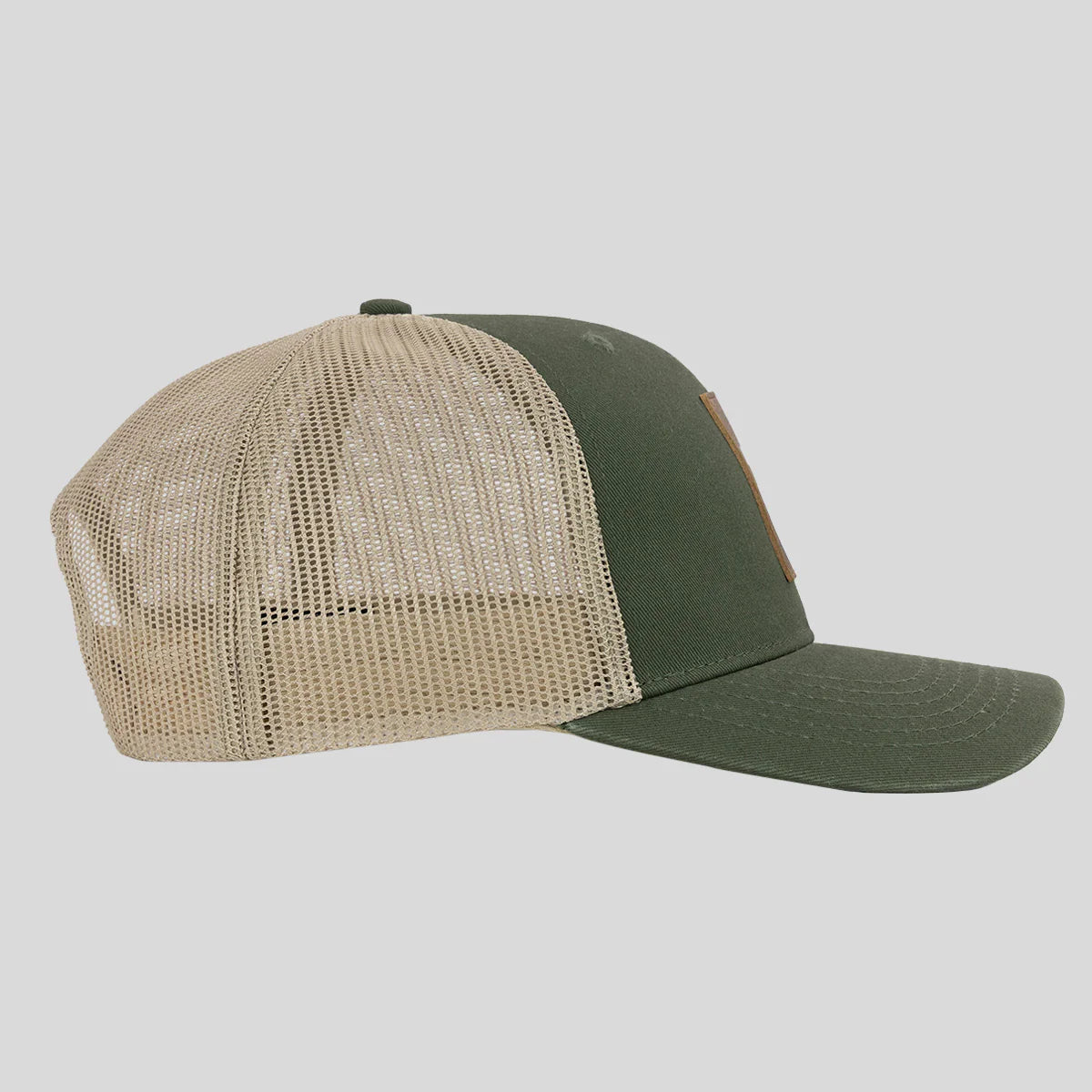 Leather Cross Olive Green Trucker Hat