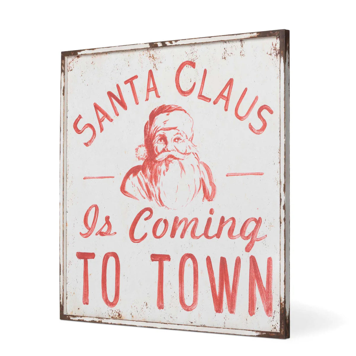 Vintage-Inspired Santa Claus is Coming to Town Distressed Metal Sign