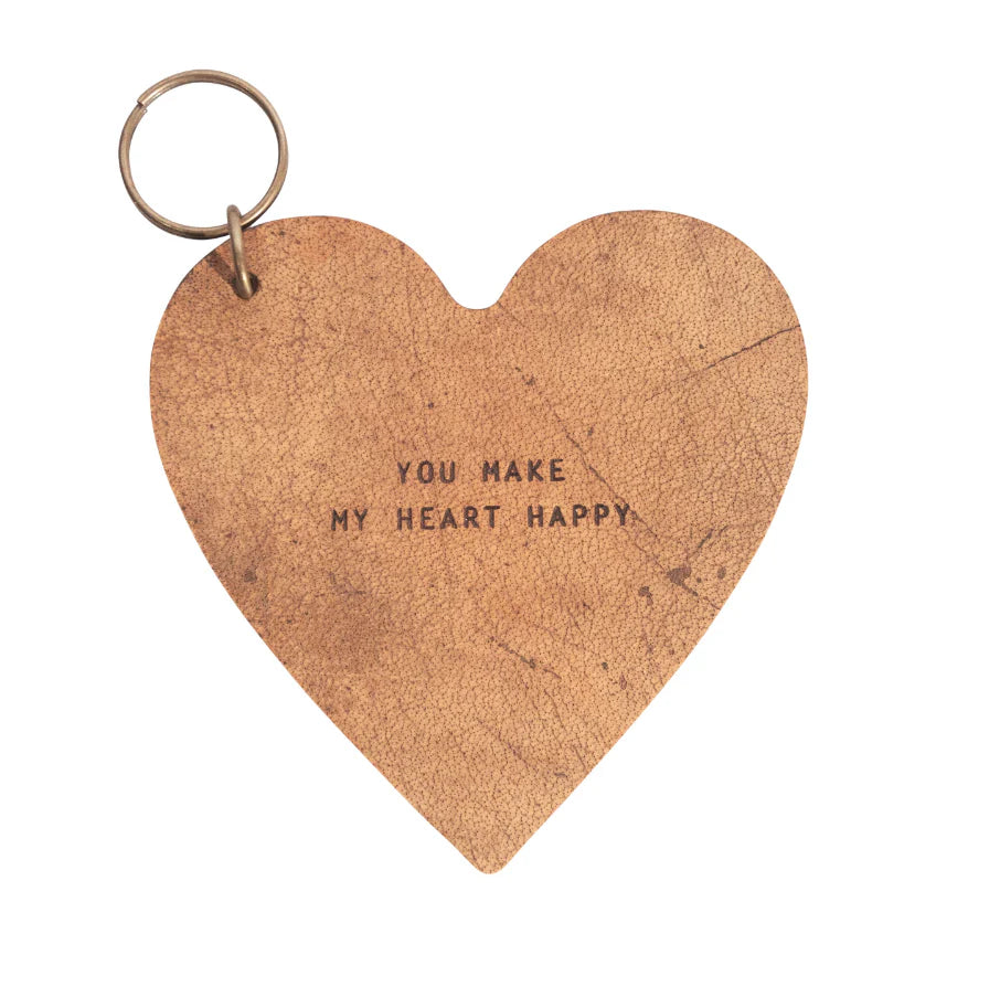 Leather Heart Keychain with Quote