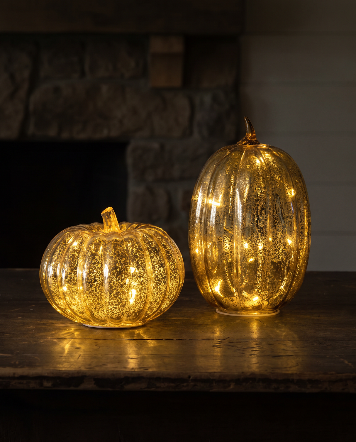 Gold Crackle Glass LED Pumpkin