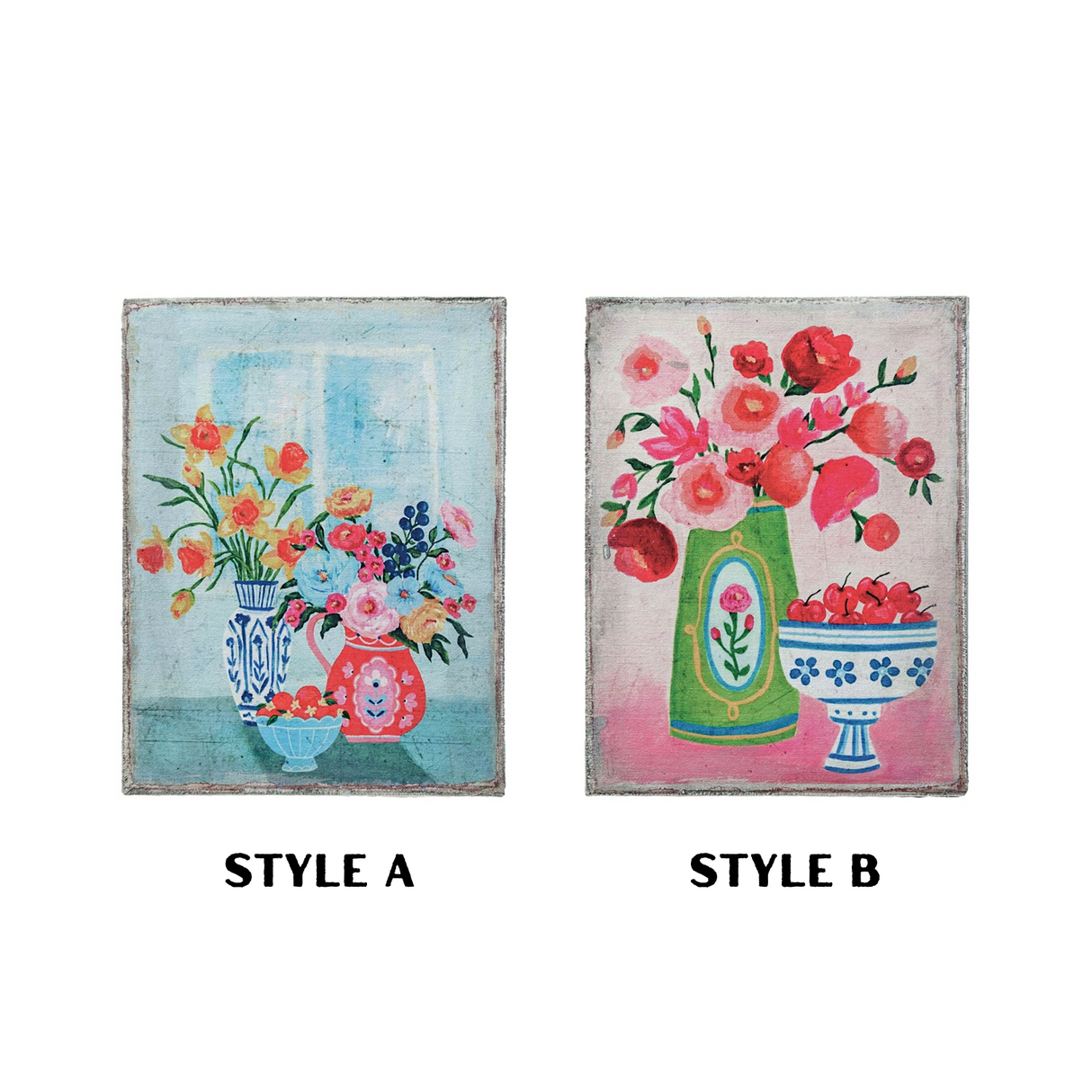 Vintage-Inspired Botanical Print Floral Still Life Canvas Wall Art | 2 Styles