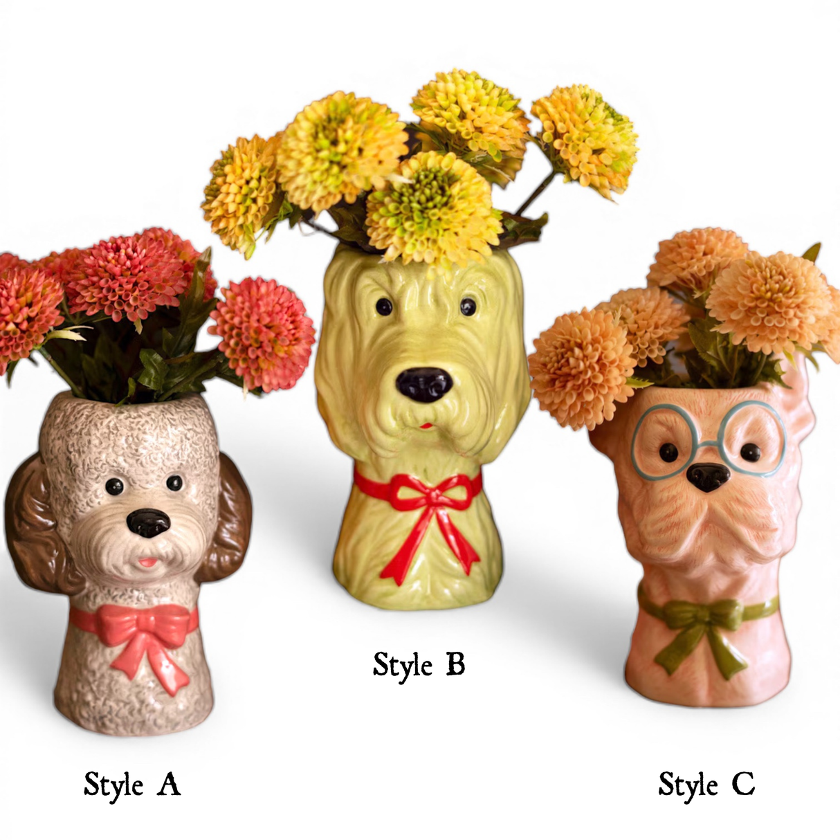 Ceramic Dog Vase with Bow