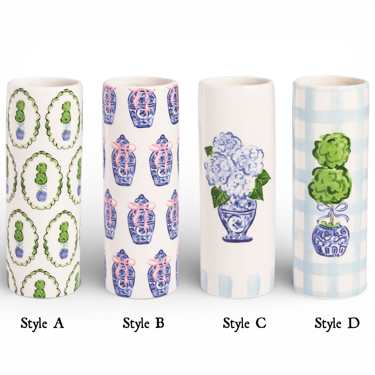 Blue and Green Chinoiserie Ceramic Topiary Vase