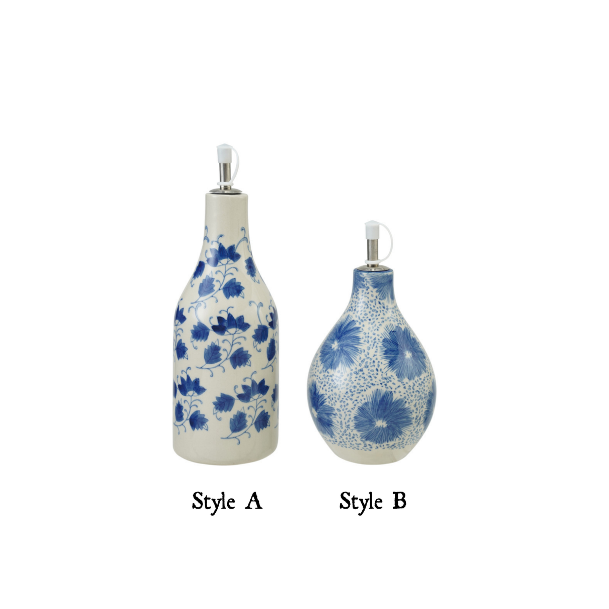 Blue & White Floral Ceramic Oil Cruet